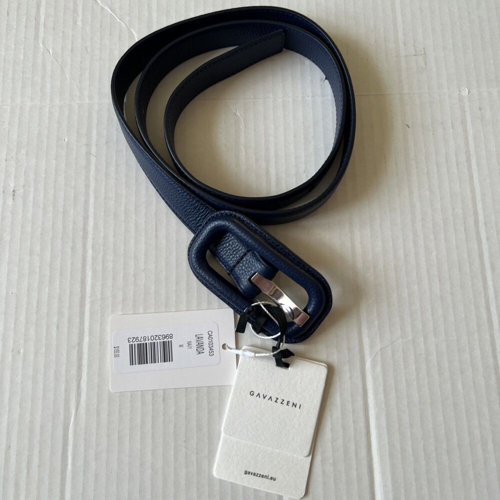 Veronica Beard/GAVAZZENI Leather Belt 90/M Lavanda Navy Blue Made in Italy NWT